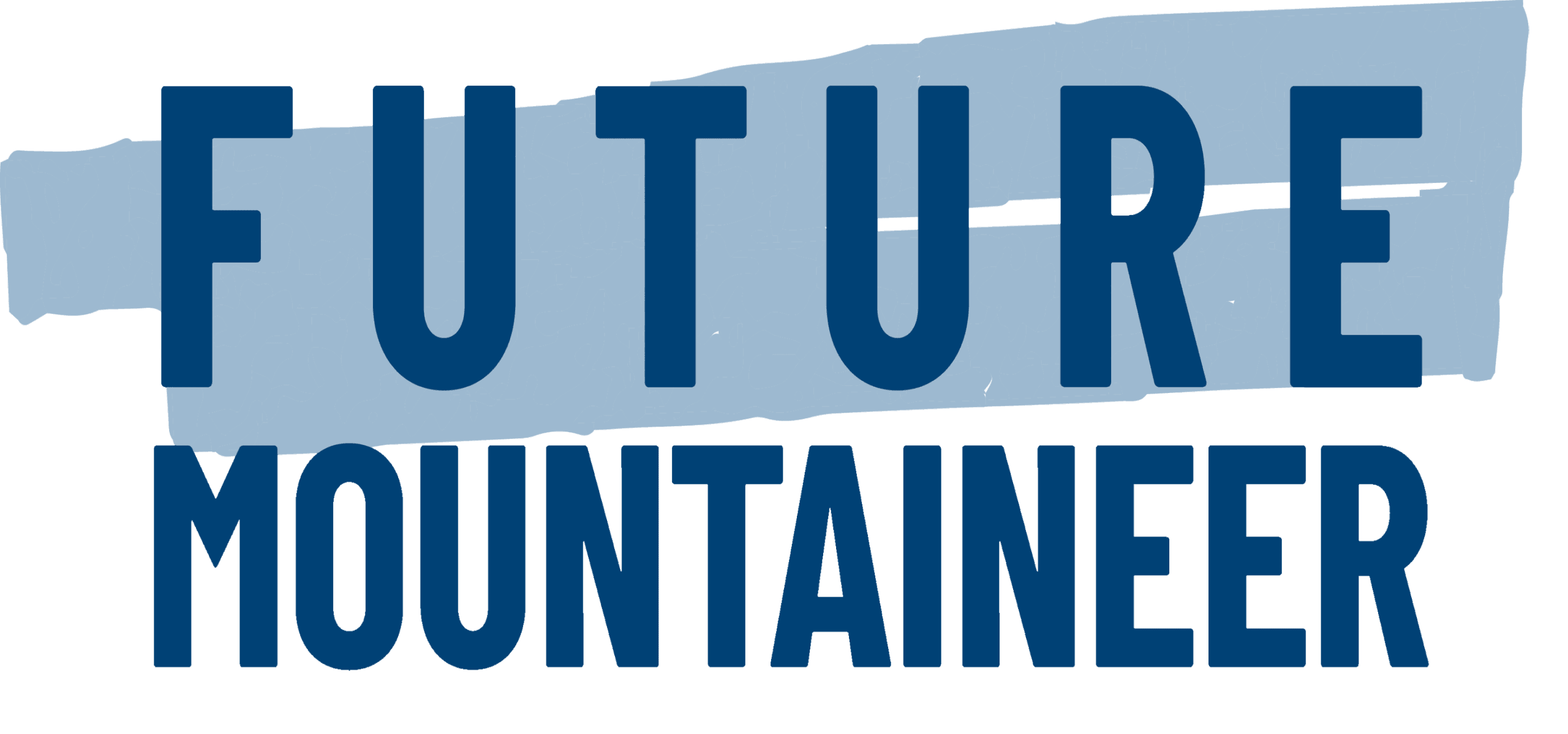 “Future Mountaineer logo with dark blue text reading ‘FUTURE MOUNTAINEER’ over a light blue brushstroke background.”